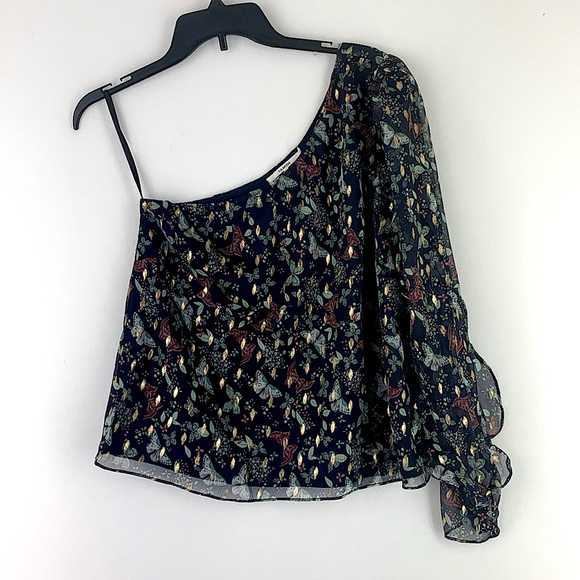 TULAROSA Rhea Sheer Floral One Shoulder Top in Navy Blue Size S - Picture 4 of 8